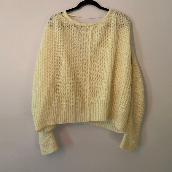 Free People Women Small Moonbeam Cream Alpaca Lighweight V-neck Pullover Sweater - Picture 6 of 9